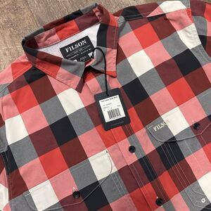 Filson Long Sleeve Twin Lakes Sport Shirt Button Up Pockets Red Black M NWT